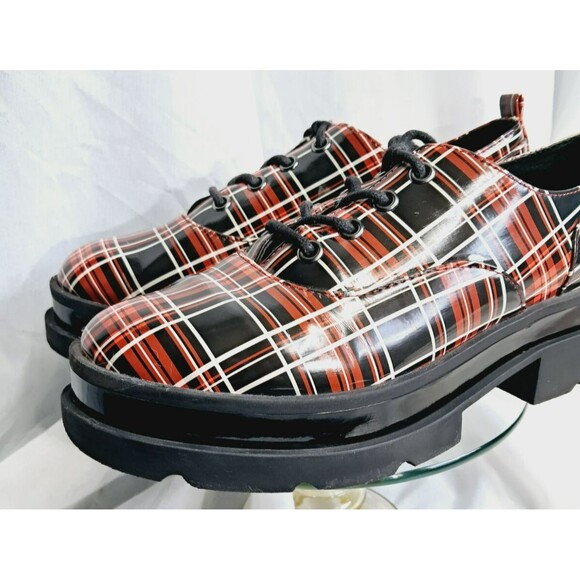 Jessica Simpson Sayze Red Plaid Patent Leather Platform Oxford Size 8 - Picture 8 of 13